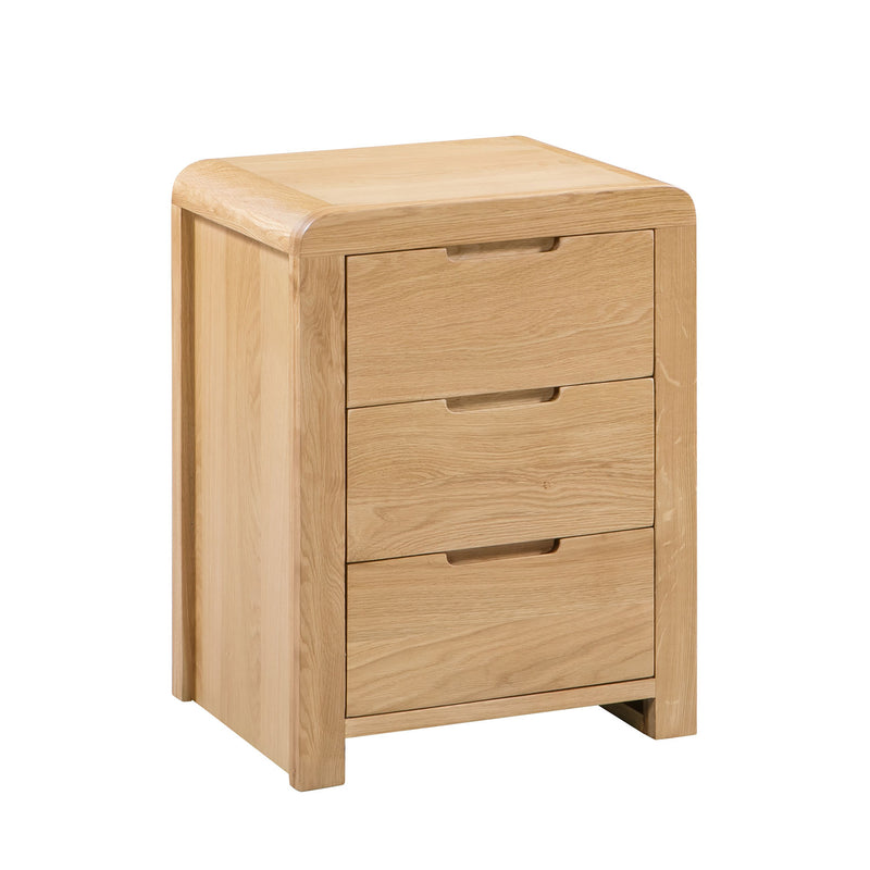 Curve Solid Oak 3 Drawers Bedside Table by Lavishway | Bedside Tables-20437
