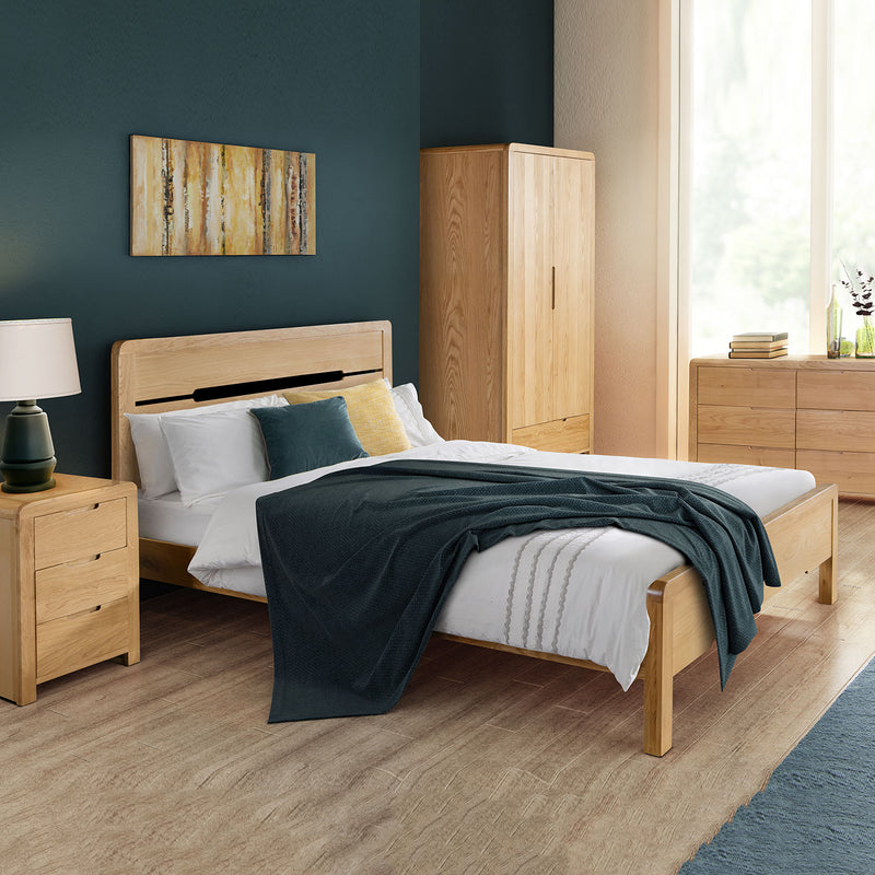 Curve Waxed Oak Finish Solid Oak Bed by Lavishway | Wooden Beds-20325