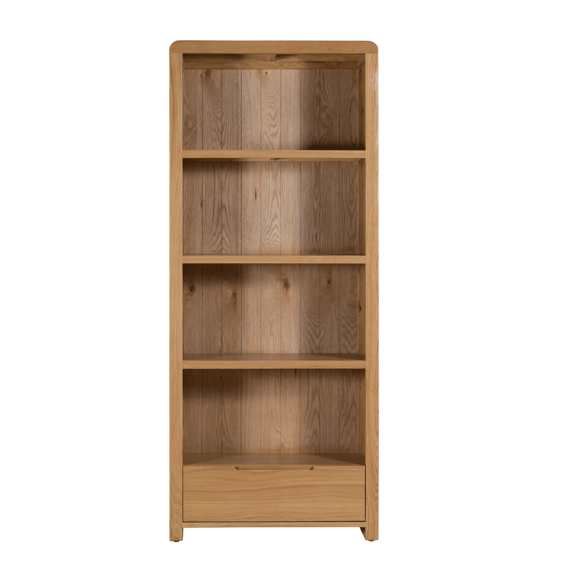 Curve Solid Oak SIngle Drawer Tall Bookcase by Lavishway | Book Shelves and Cabinets-20475