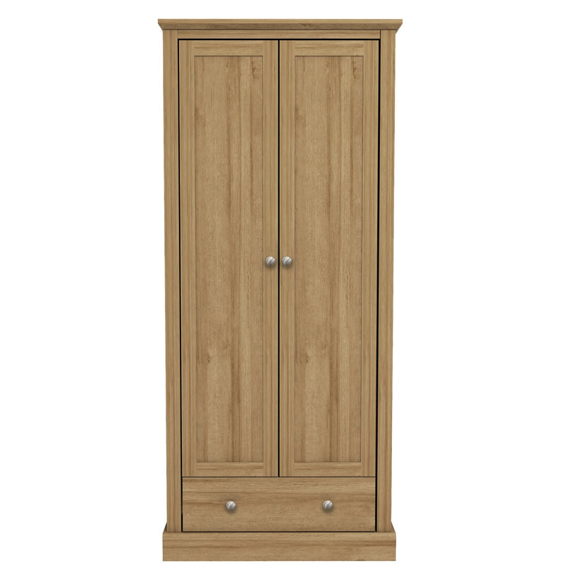 Devon Oak Finish 2 Door & 1 Drawer Wardrobe by Lavishway | Wardrobe-35473