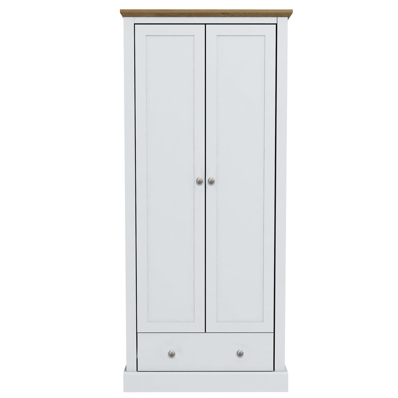 Devon White Pained 2 Door & 1 Drawer Wardrobe by Lavishway | Wardrobe-35463