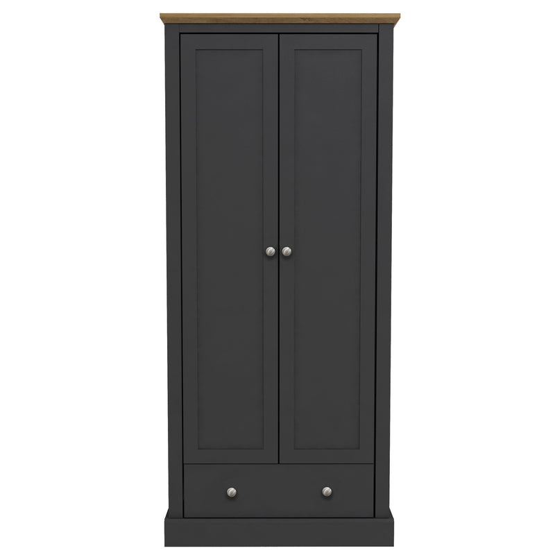Devon Charcoal Grey 2 Doors 1 Drawer Wardrobe by Lavishway | Wardrobe-35475