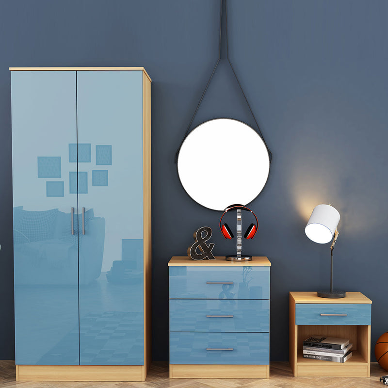 Dakota Oak Finish 3 Peice Blue Bedroom Set by Lavishway | Chest Of Drawers-33639