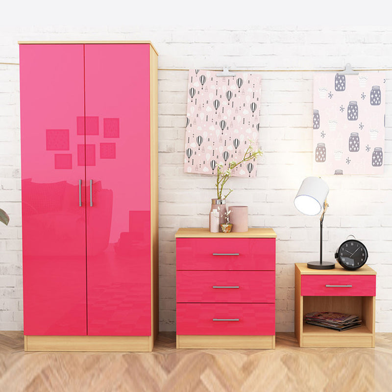 Dakota Oak Finish 3 Peice Pink Bedroom Set by Lavishway | Chest Of Drawers-33630