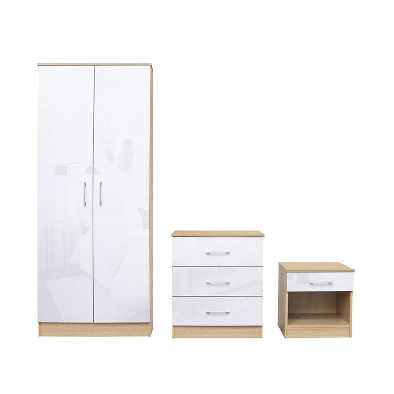 Dakota Oak Finish 3 Piece White Bedroom Set by Lavishway | Chest Of Drawers-28564