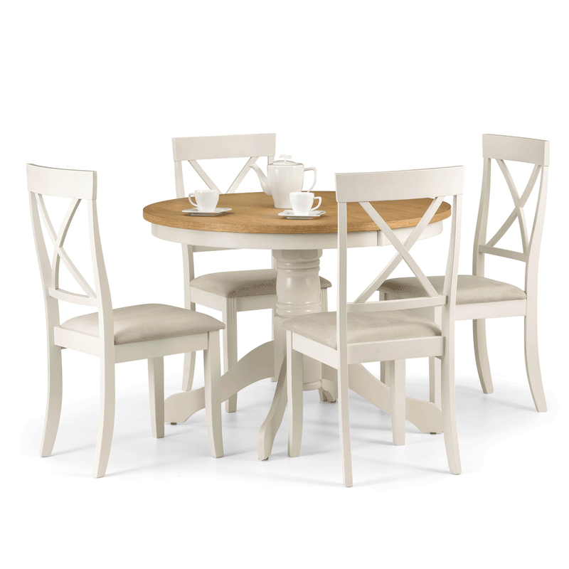 Davenport Oak Round Top Dining Table In Ivory by Lavishway | Dining Tables-20370