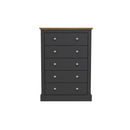 Devon Charcoal & Oak 5 Drawers Chest by Lavishway | Chest Of Drawers-28553