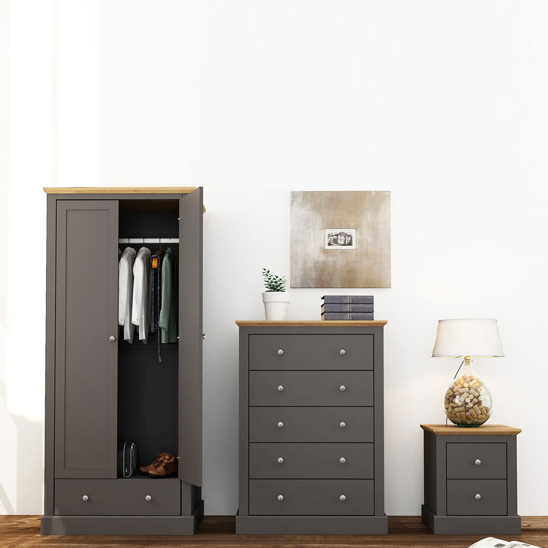 Devon Charcoal & Oak 5 Drawers Chest by Lavishway | Chest Of Drawers-28552