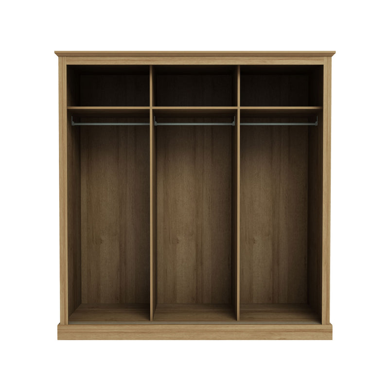 Devon Oak Finish 3 Door Sliding Wardrobe by Lavishway | Wardrobe-35428