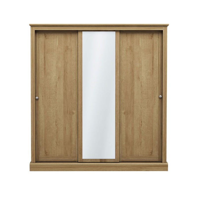 Devon Oak Finish 3 Door Sliding Wardrobe by Lavishway | Wardrobe-35427