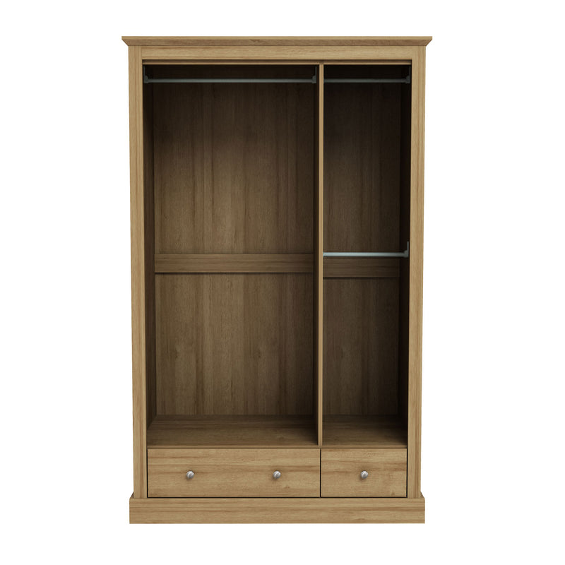Devon Oak Finish 3 Door & 2 Drawer Wardrobe by Lavishway | Wardrobe-35456