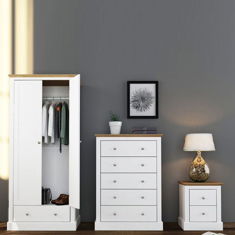 Devon White Pained 2 Door & 1 Drawer Wardrobe by Lavishway | Wardrobe-35465
