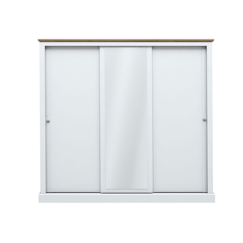 Devon White Painted 3 Door Sliding Wardrobe by Lavishway | Wardrobe-35423