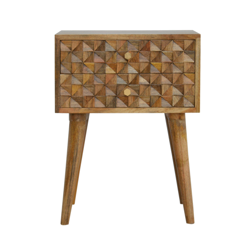 Diamond Carved 2 Drawers Bedside Table by Lavishway | Bedside Tables-60460