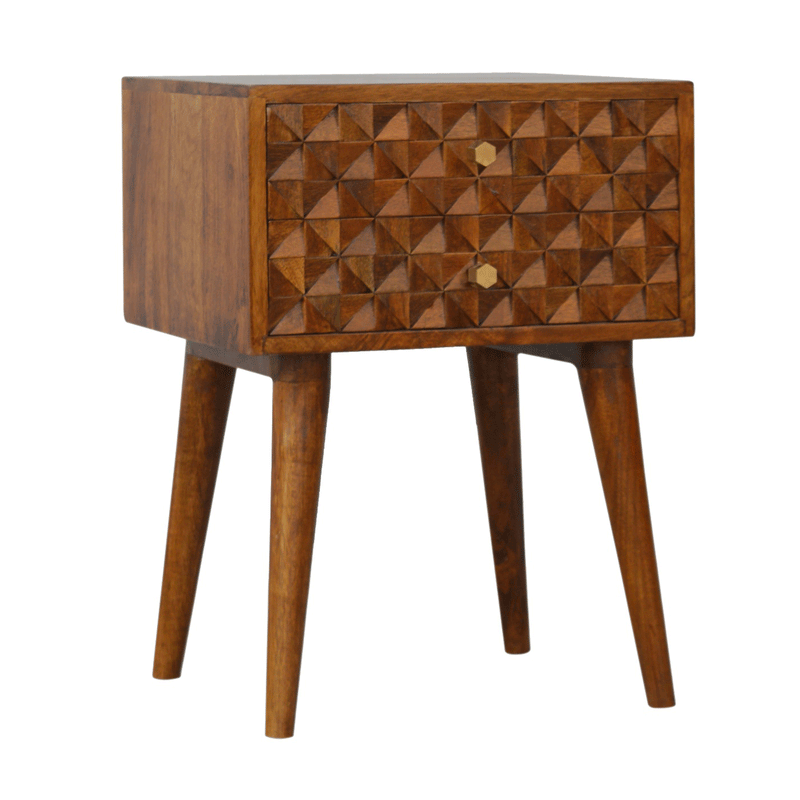 Carved Chestnut 2 Drawers Bedside Table by Lavishway | Bedside Tables-60443