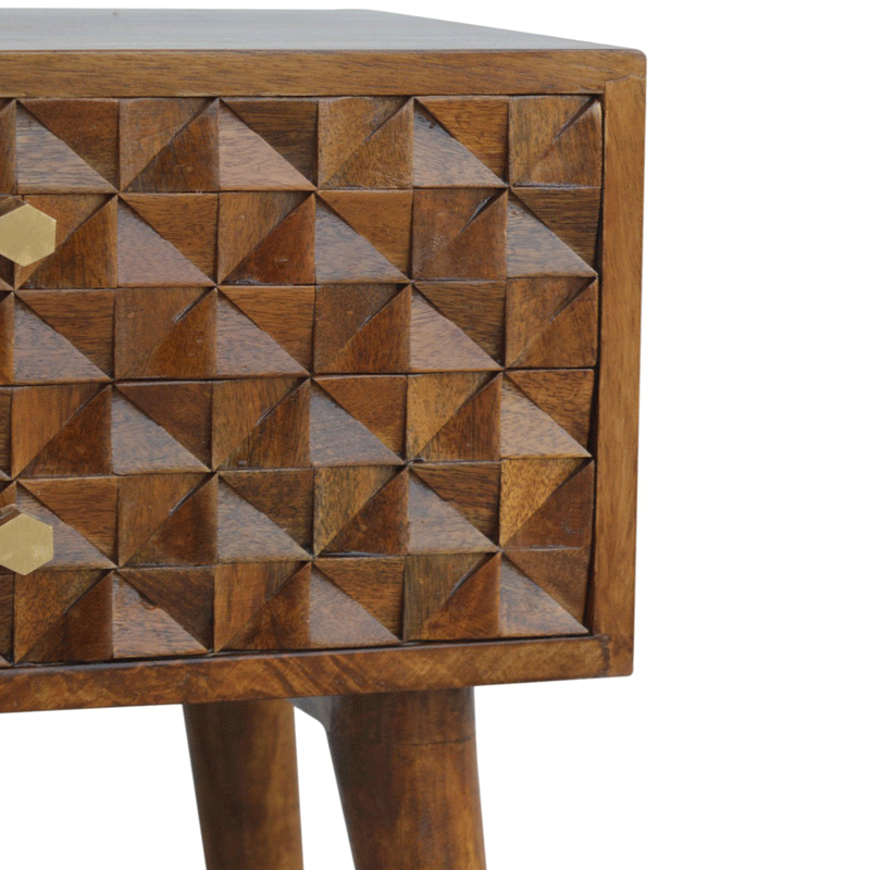 Carved Chestnut 2 Drawers Bedside Table by Lavishway | Bedside Tables-60449