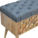 Diamond Carved Grey Fabric Seat Storage Bench by Lavishway | Benches & Storage Benches-60468