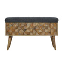 Diamond Carved Grey Fabric Seat Storage Bench by Lavishway | Benches & Storage Benches-60465