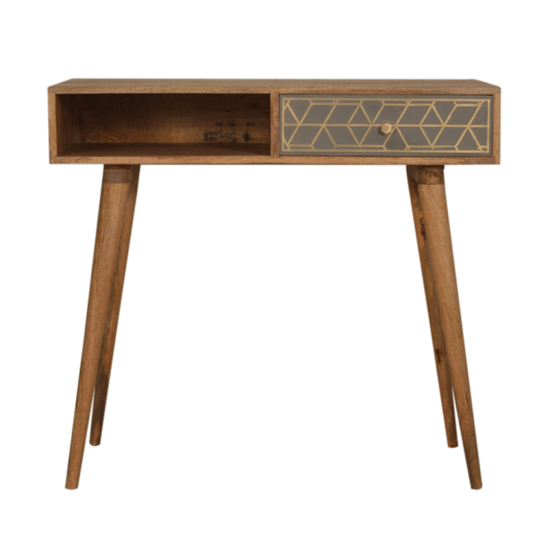 Dice Gold Patterned 1 Drawer Writing Desk by Lavishway | Reclaimed Wood Desks-60253
