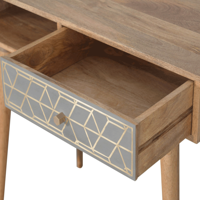 Dice Gold Patterned 1 Drawer Writing Desk by Lavishway | Reclaimed Wood Desks-60257