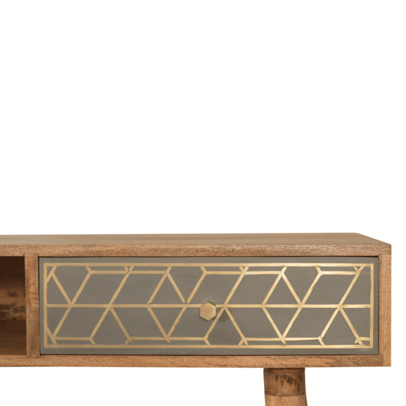 Dice Gold Patterned 1 Drawer Writing Desk by Lavishway | Reclaimed Wood Desks-60256