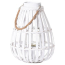Domed Rope Detail White Wicker Lantern by Lavishway | Candle Holders-51390