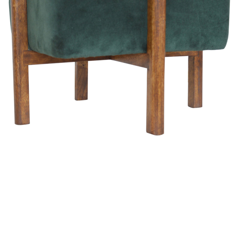 Emerald Green Velvet Footstool With Wood Leg by Lavishway | Footstool-60182