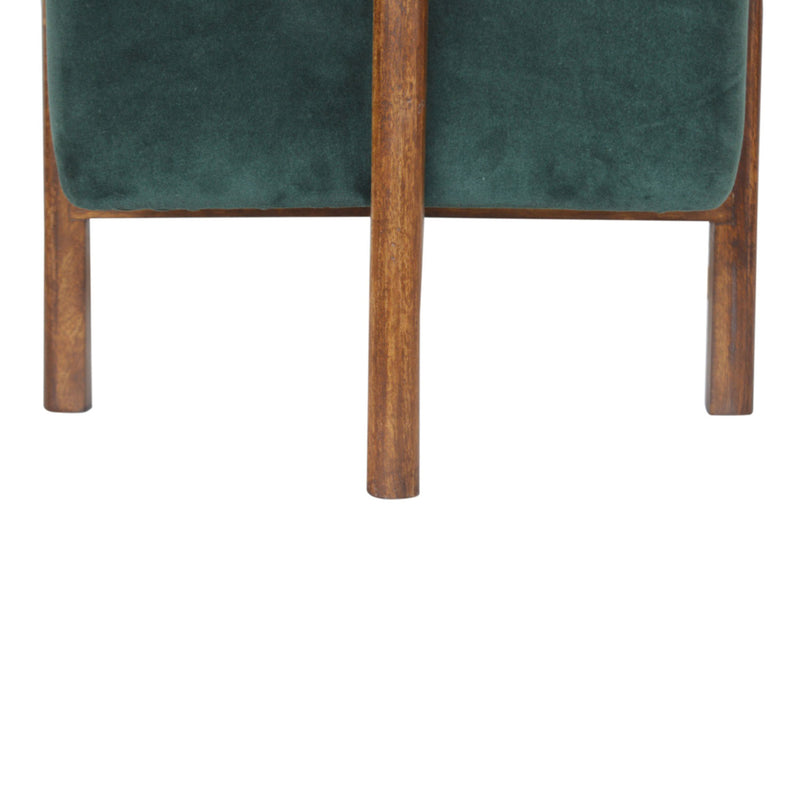 Emerald Green Velvet Footstool With Wood Leg by Lavishway | Footstool-60181
