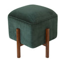 Emerald Green Velvet Footstool With Wood Leg by Lavishway | Footstool-60178