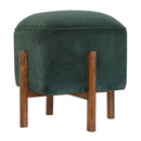 Emerald Green Velvet Footstool With Wood Leg by Lavishway | Footstool-60176