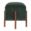 Emerald Green Velvet Footstool With Wood Leg by Lavishway | Footstool-60177