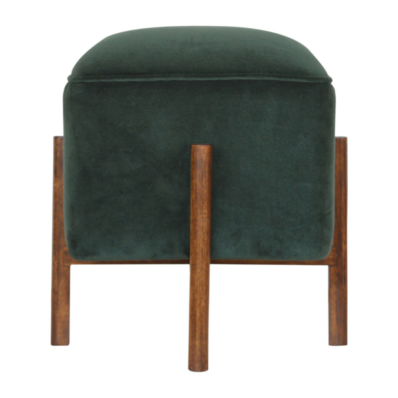 Emerald Green Velvet Footstool With Wood Leg by Lavishway | Footstool-60177