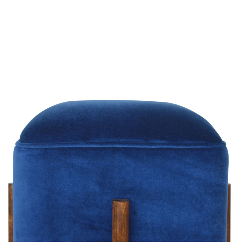 Florrie Royal Blue Velvet Footstool by Lavishway | Footstool-57349