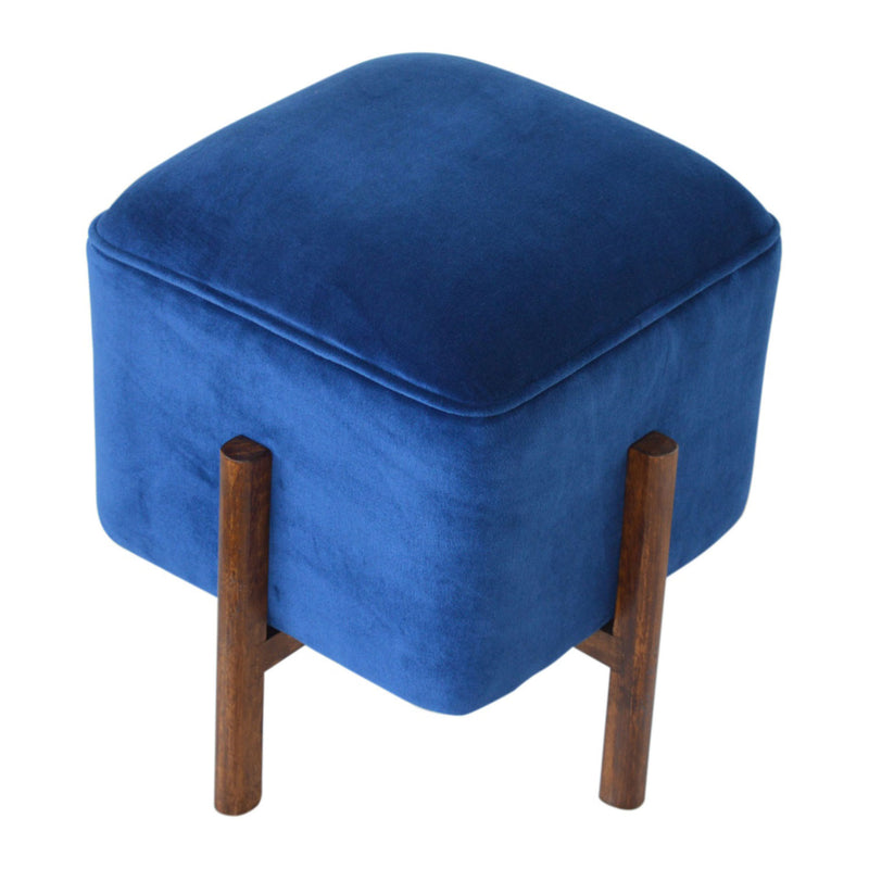 Florrie Royal Blue Velvet Footstool by Lavishway | Footstool-57348