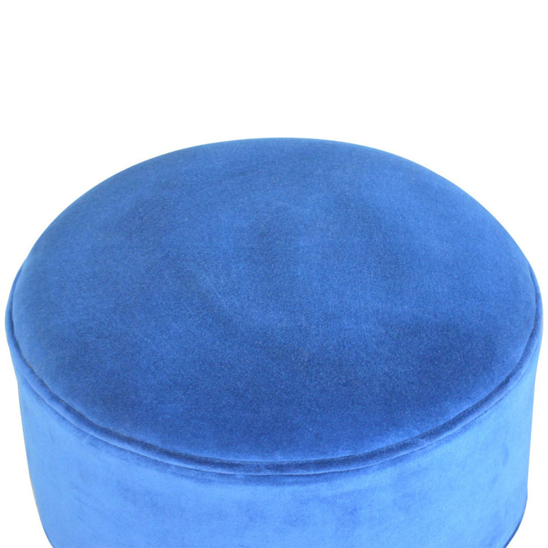 Florrie Royal Blue Velvet Round Footstool by Lavishway | Footstool-57313