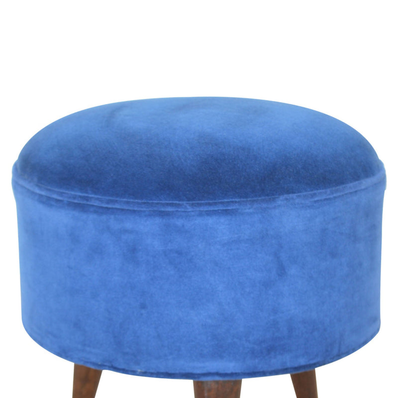 Florrie Royal Blue Velvet Round Footstool by Lavishway | Footstool-57310