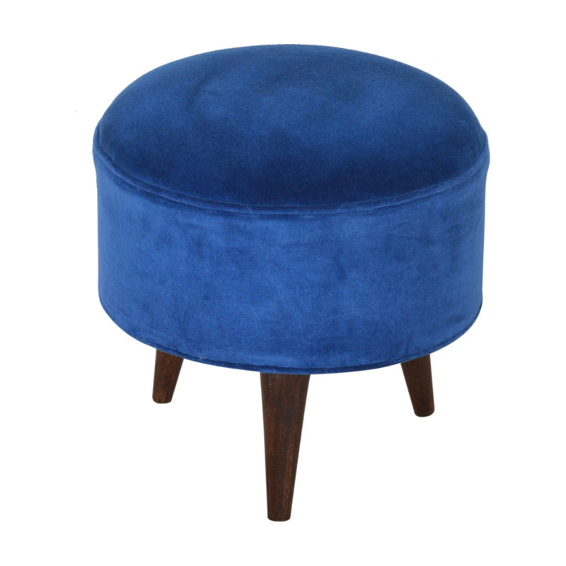 Florrie Royal Blue Velvet Round Footstool by Lavishway | Footstool-57309