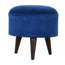 Florrie Royal Blue Velvet Round Footstool by Lavishway | Footstool-57308