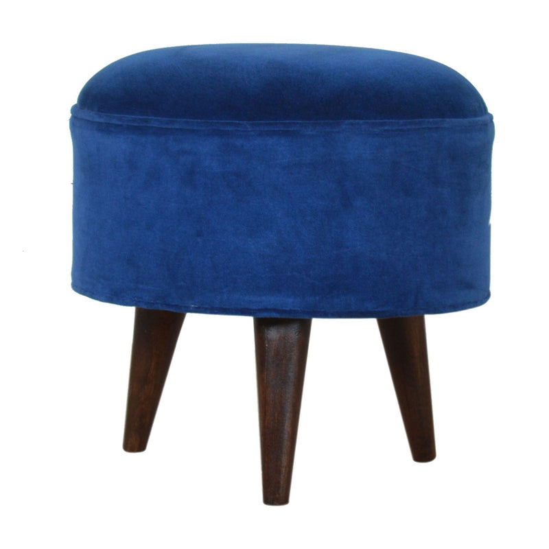 Florrie Royal Blue Velvet Round Footstool by Lavishway | Footstool-57308