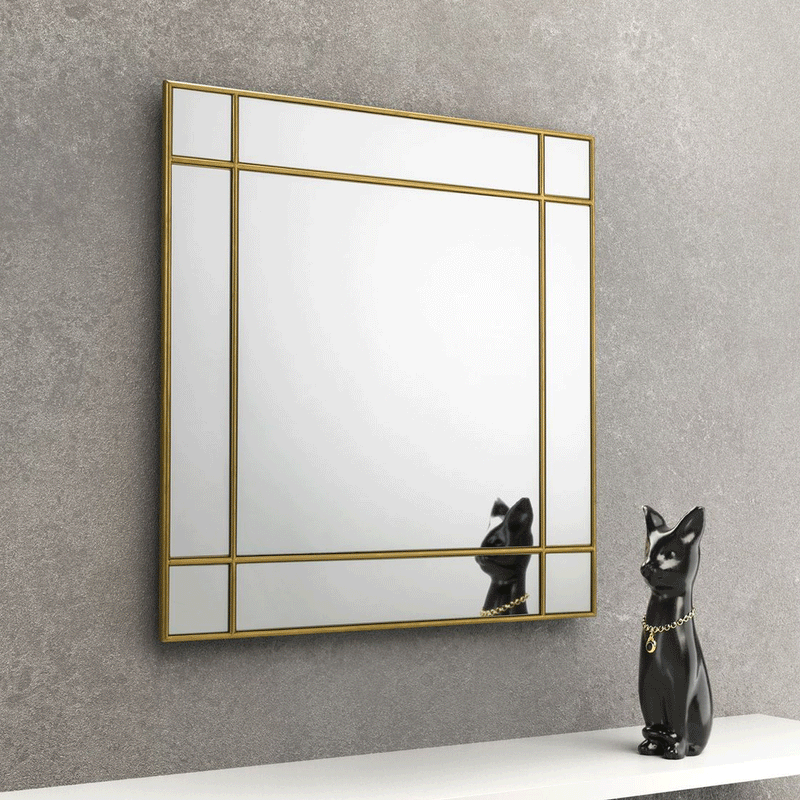 Fortissimo Gold Square Wall Mirror by Lavishway | Wall Mirrors-20291