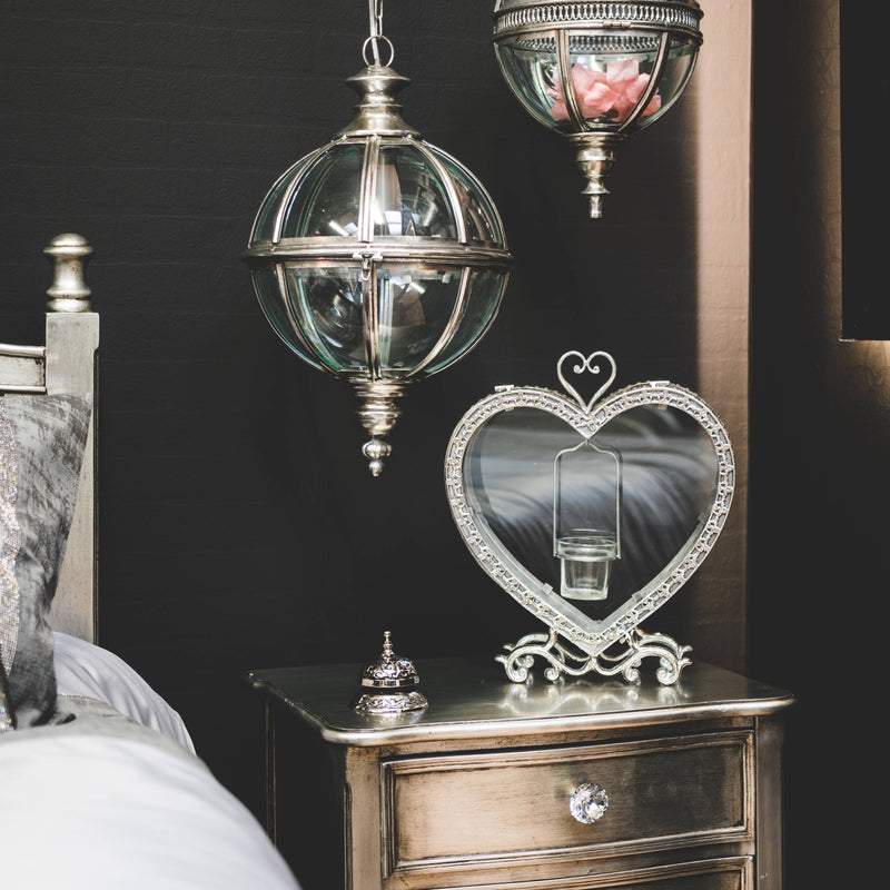 Free Standing Silver Heart Tealight Lantern by Lavishway | Candle Holders-26577
