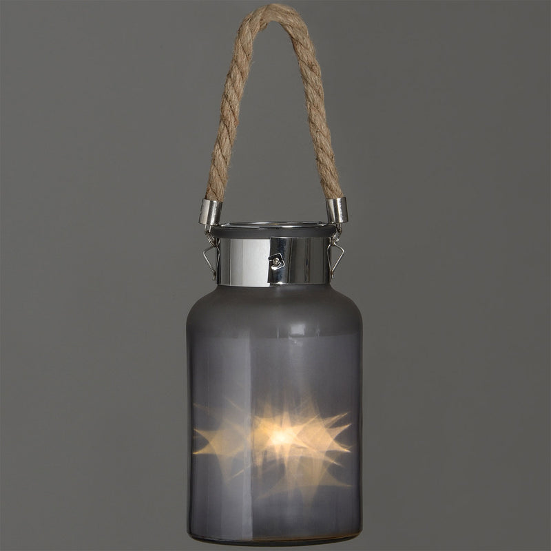 Frosted Rope Detail Grey Glass Lantern by Lavishway | LED Lights-51378