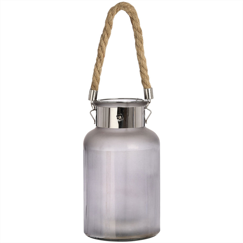 Frosted Rope Detail Grey Glass Lantern by Lavishway | LED Lights-51377