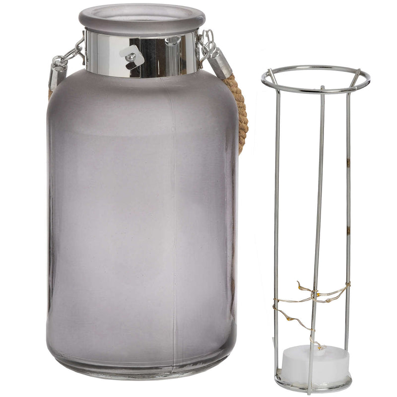 Frosted Grey Glass LED Candle Lantern by Lavishway | Candle Holders-26569