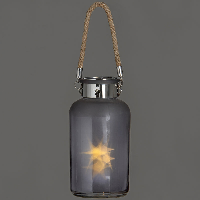 Frosted Grey Glass LED Candle Lantern by Lavishway | Candle Holders-26566