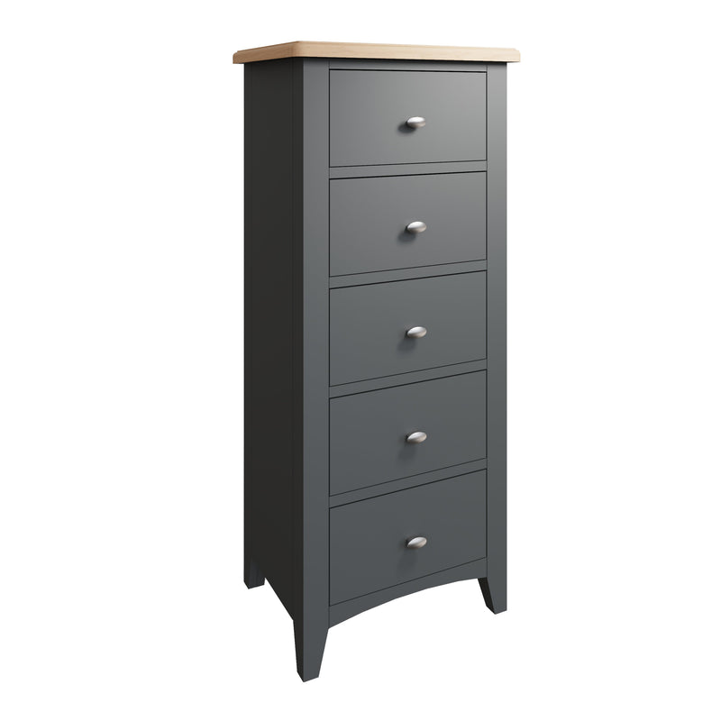 Grantham Oak Top 5 Drawer Narrow Chest by Lavishway | Chest Of Drawers-37021