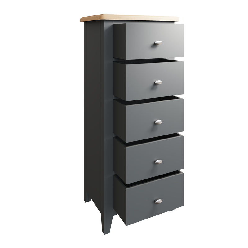 Grantham Oak Top 5 Drawer Narrow Chest by Lavishway | Chest Of Drawers-37023