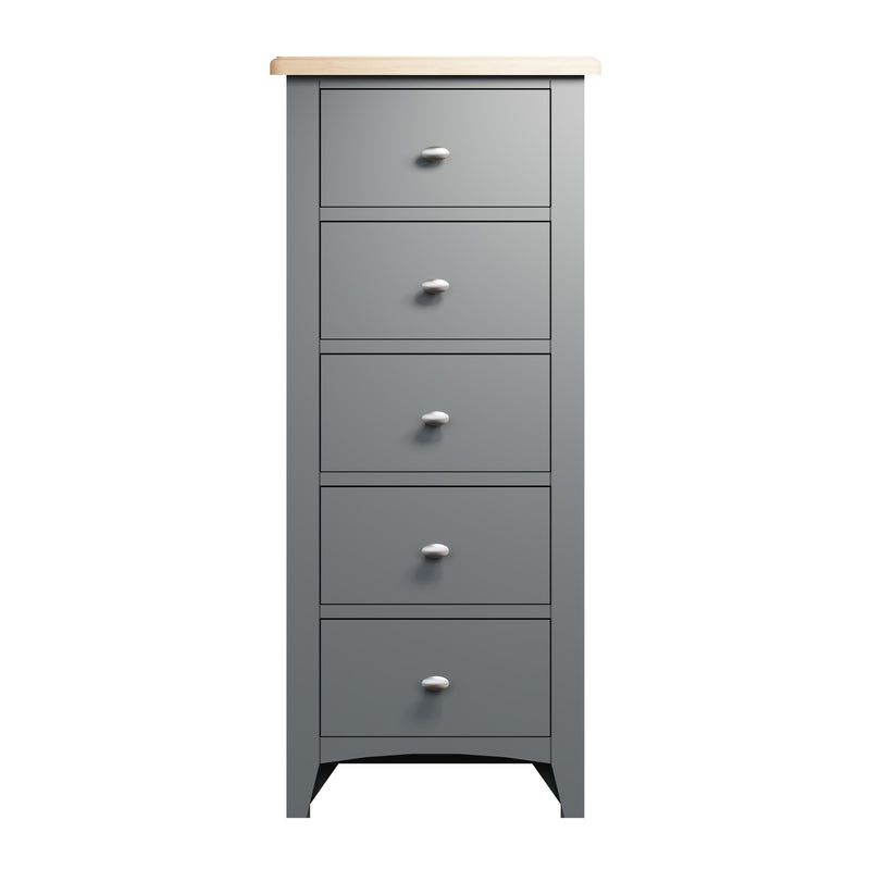Grantham Oak Top 5 Drawer Narrow Chest by Lavishway | Chest Of Drawers-37022