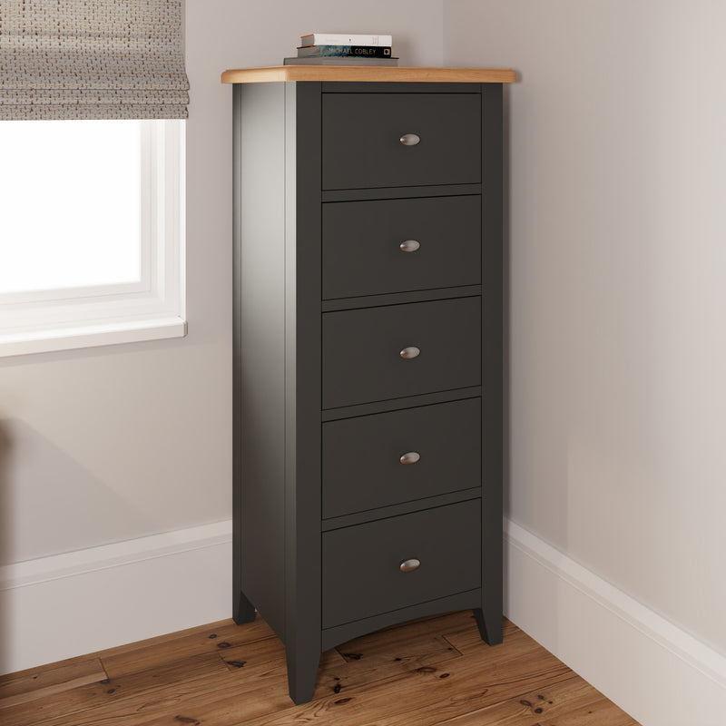 Grantham Oak Top 5 Drawer Narrow Chest by Lavishway | Chest Of Drawers-37020