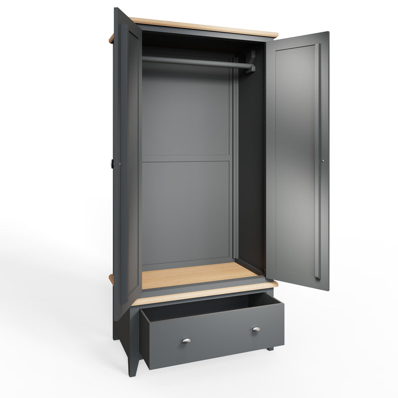 Grantham Oak Top Midnight Grey Wardrobe by Lavishway | Wardrobe-33967